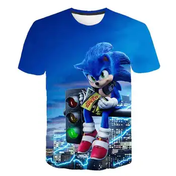 Sommeren Drenge Tegnefilm Sonic hedgehog t-shirt Blå 3D Printet Piger Streetwear Børn, Børn Tøj, Baby Sjove Tshirt O-Hals