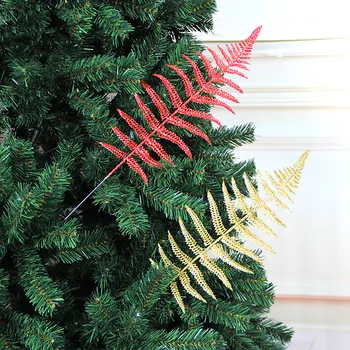 5pcs Glitter Kunstige Blade Vedhæng Falske Jul Blad DIY Håndværk Gennembrudt juletræ Hængende Ornamenter Dekoration