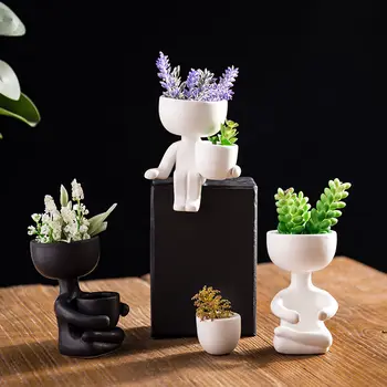 Keramik Vase Nordisk Boligindretning, Skulptur, Rum Udsmykning Statue Moderne Kunst Figur Flower Pot Sukkulenter Container Håndværk