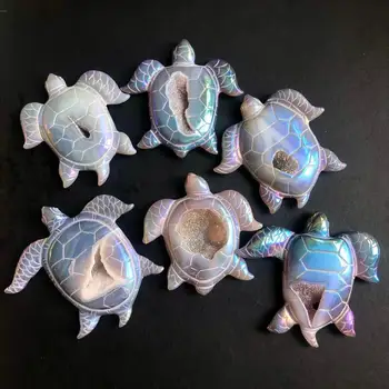 1PC Naturlige Agat Aura Håndskårne Flerfarvet Skildpadde Poleret Crystal Skildpadde Deco -
