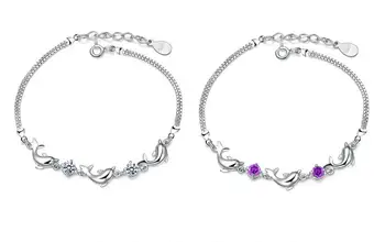 925 sterling sølv hot sell dolphin skinnende krystal damer'bracelets smykker kvinder armbånd drop shipping ingen fade fødselsdag