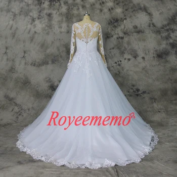 Vestido de Noiva nye blonder design wedding dress lange ærmer nude tyl brudekjole engrospris brude kjole fabrik