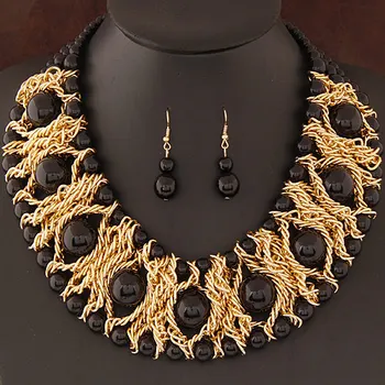 Kymyad Boutique-Smykker-Sæt Til Kvinder Guld Farve Afrikanske Perler Smykke Sæt Fest Tilbehør Halskæde Øreringe Sæt Engros