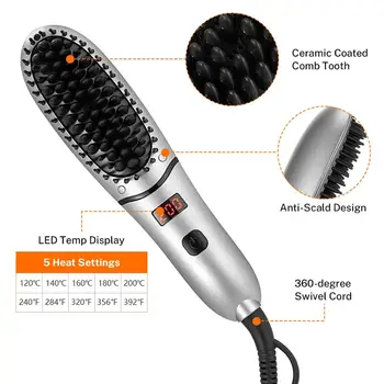 Ioniske Hair Brush Fladjern Bærbare Keramisk Børste Hår Glatning Glatning Kam med LED-Display Varme Børste