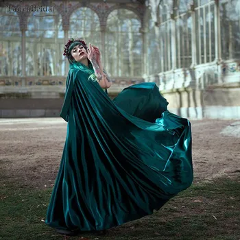 Elegant Bryllup Brude Wrap Velvet cape grønne hættekappe middelalderlige elven fantasy kostume kappe med hætte 1,6 m længde DJ112