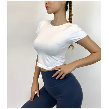 Kvinder kortærmet Fitness Top sportstøj Fitness Yoga-Shirt i Elastisk Stram Træning Løbe T-shirt ensfarvet Afgrøde Top