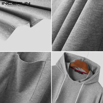 INCERUN Herre Leisure Hættetrøjer Kappe Cape Mode Solid Farve Sweatshirts Afslappet langærmet Løs Frakker Mand Lommer Poncho S-5XL