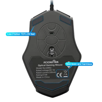 Rocketek USB-kablet Gaming Mus 3200 DPI 7 knapper optisk mus med led-baggrundsbelysning ergonomisk overwatch spil, værdiboks til bærbar computer,