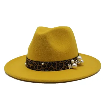 Seioum Fedoras Hatte Til Kvinder Wide Brim Filt Hat Damer Tweed Army Grøn Jazz Cap Kvindelig Leopard Vinter Elegante Pork Pie Hat