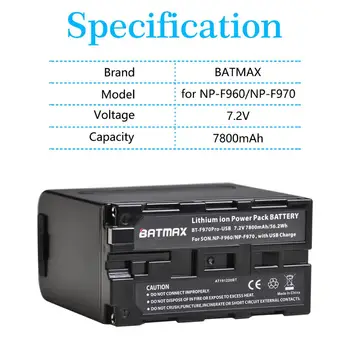 USB-Udgang 2stk 7800mAh NP-F970 Batteri med LED Power Indikator for Sony NP-F970, NP-F975, NP-F960, NP-F950, NP-F930, DCR, DSR,
