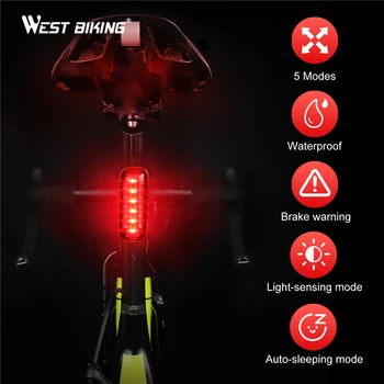 WEST CYKLING Intelligent Induktion Cykel Lys Vandtæt USB-Genopladelige Bremse Sensing Baglygte LED Lommelygte baglygte 120