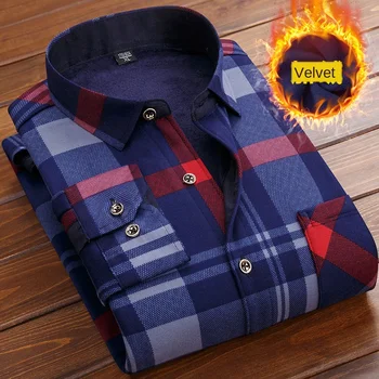 Efterår og Vinter Mænd Fleece Varme termo-Shirt Mandlige Mode Print, Lange ærmer stor størrelse thermal shirt, varm Plaid shirt L-6XL