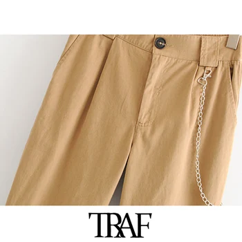 TRAF Kvinder Mode Med Kæde Side Lommer Vintage Bukser med Høj Talje Tilbage Elastisk Streetwear Kvindelige Ankel Bukser Mujer
