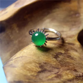 Engros Mode Smykker Grønne Kalcedon Euro-Amerikansk Special Sølv forgyldt ring for Kvinder funktion kortfattet namour charme Gave