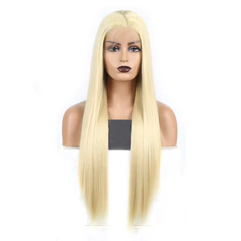 Karisma Syntetiske Blonder Foran Parykker Blond Paryk Lange Lige Hår Med Naturlig Hårgrænse Lace Front Wig Kvinder Paryk Side Del