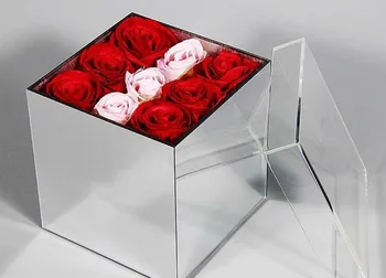 Kreativ Indretning Akryl Spejl Blomst Boks Tilpasset Evig Blomst Smykker Emballage Gennemsigtig Rose Gaveæske