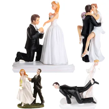 2020 Ankomst Romantisk Bryllup Bride og Groom Toppers Par Figur Ægteskab Sjove Kage Topper til Bryllup Cupcake Dekoration