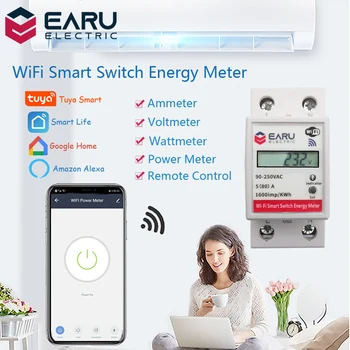 WiFi Smart Power Energy Meter-Forbrug kWh Voltmeter 90-250V Din-Skinne Fjernbetjeningen Skifte Smart Liv Tuya Alexa Google Startside
