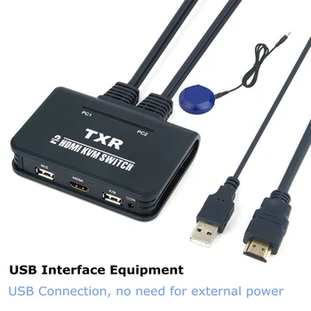 2 Ports HDMI-KVM Switch med Kabler til USB-Enheder, PC-Bærbar Computer