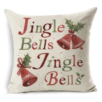 Christmas Jingle Bells Mønster Bomuld Smide Pude Pude Dække Bil Hjem Sofa Dekorative Pudebetræk
