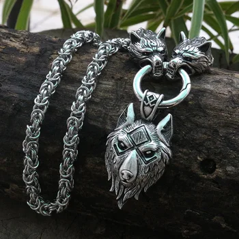 Mænds rustfrit stål halskæde viking ulv hoved med viking wolf vedhæng nordiske talisman etniske smykker