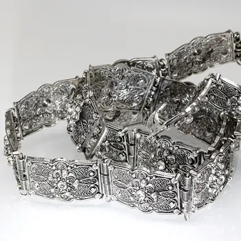 SUNSPICE-MS Kaukasus Retro Gammel Sølv Metal Bælte til Kvinder, Etniske Bryllup Smykker Crystal Krop Talje Kæde Justerbar Længde