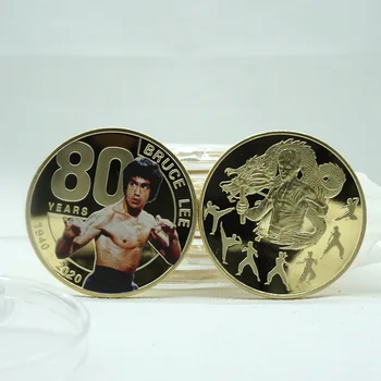 Bruce Lee 80 jubilæum sølv Forgyldt Mønt Kungfu Super Star rent sølv Amerikanske Hollywood-Mønter til Fødselsdag Gaver
