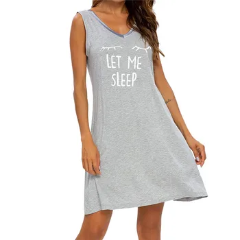 2020 Dame Brev Nightgowns Sleepshirts Nattøj Casual Løs Sove Shirt Trykt Nat Kjole Korte Ærmer Nattøj