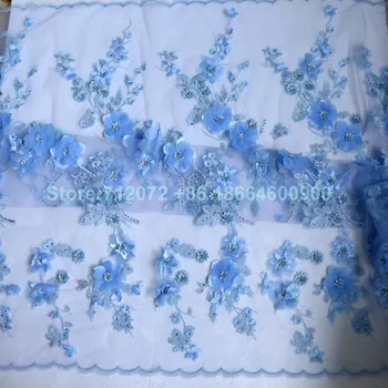 La Belleza 1 yard Nye mode lys blå 3D blomster og Rhinestones om netting med broderier bryllup/evening dress blonde stof 1 yard