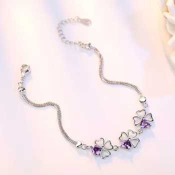 925 sterling sølv mode skinnende lilla krystal blad damer'bracelets smykker engros kvinder fødselsdag gave drop shipping