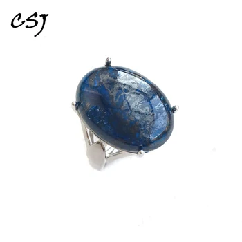 CSJ Store Sten Naturlige Chrysocolla Ring 925 Sterling Sølv Malakit Oval Cut13*18mm Fine Smykker Part Biouterie for Kvinder Gave