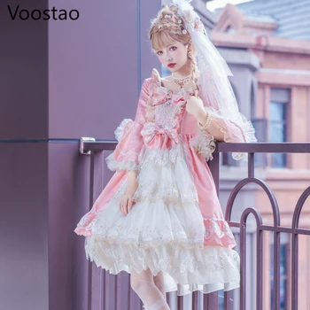 Limited Edition Victorianske Renæssance Søde Lolita Kjole Op Kvinder Bue Blonder, Tyl Splejsning Prinsesse Kjole Piger Tea Party Kjoler