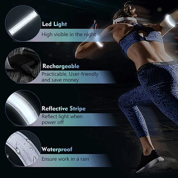 2 stk Genopladelige LED-Armbind,LED Armbind Reflekterende løbetøj til Udendørs Aktiviteter og Motion, Løb