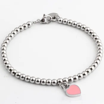 Oulai777 pink hjerte armbånd til kvinder i rustfrit stål perler armbånd charme par armbånd smykker gaver til kvinder engros
