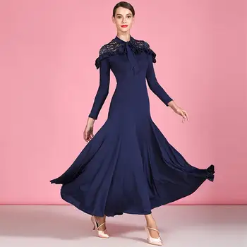 2019 Nyt Design, Navy/Red Lace Ballroom Dance Dress For Moderne Dans Flamenco Vals Kjole Standard Praksis Bære Konkurrence Kostumer