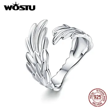 WOSTU Nye Design Fjer Ring 925 Sterling Sølv Justerbar Størrelse Ring For Kvinder Bryllup Engagement Sølv 925 Smykker CQR512