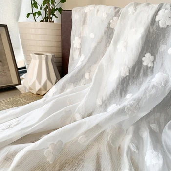 Nye hvide gennemsigtige chiffon blød jacquard stof gennemsigtig DIY kjole Hanfu børnetøj