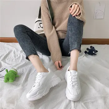 2020 Ny White Girl Fashion Sneakers Tyk Bund Dame Platform Sneakers Casual Sko Shoes De Mujer Chunky Kører Sneakers