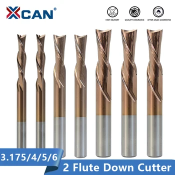 XCAN 2 Fløjte Cutter 3.175 4 5 6 mm Skaft Venstre Hånd Ned Fræser Carbide Spiral endefræsere Til at Skære Aluminium CNC Router Bit
