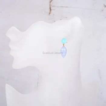 GuaiGuai Smykker Naturlig Dråbeformet Blå Lace Agat Kalcedon Turkis Drop Stud Øreringe