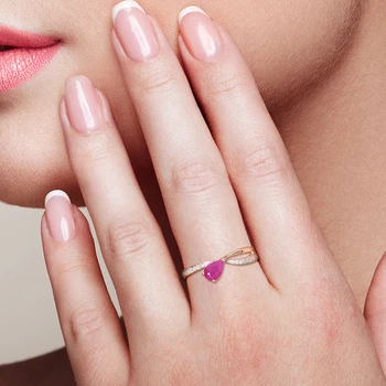 VISTOSO Guld Ring For Kvinde Ægte 14K 585 Guld Fancy Ruby Skinnende Diamant Ring Bryllup Engagement Trendy Fine Smykker