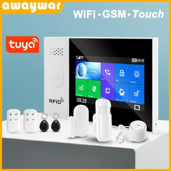 Awaywar Tuya WIFI GSM Sikkerhed i hjemmet smart Alarm System Indbrudstyv kit touch skærm kompatibel med Tuya IP-Camrea
