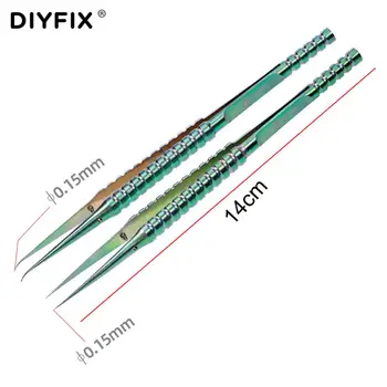 DIYFIX 2UUL Titanium Legering Flyve Wire Pincet Eyelash Klip For Mobiltelefon Reparation Lige Buet Pincet Hånd Værktøj Sæt