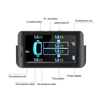 Bil Sol Smart TPMS-Tire Pressure Monitoring System Digital LCD-Display Sikkerhed Alarm 6-Hjul, Sensorer 122PSI 8,5 Bar