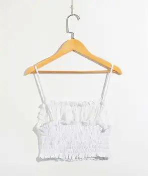 Mode rayon stof streetwear camis ruched kvinder hvid tank top sommer afgrøde top dropshipping