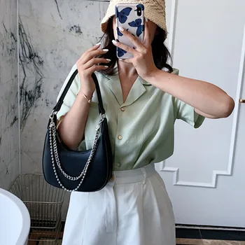 Ko-Mønster Design Lille Pu Læder Skuldertasker Til Kvinder 2020 Kvindelige Mode Kæde Håndtasker Tendenser Half Moon Armhule Tasker