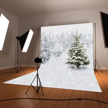 Funnytree foto studio baggrund winter wonderland hvide sne træer frosne udendørs fotografering baggrunde jul photocall
