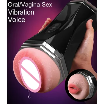 Fly Cup Mandlige Pussy Masturbator Realistisk Vagina Mundtlig Vibrator Sex Legetøj Til Mænd Håndsex Sugende Stemme Sex Maskine