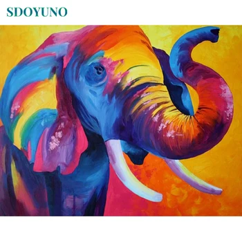 SDOYUNO 60x75cm DIY Olie Maleri Af Numre Farverige Elefant Rammeløse Maling Af Numre På Lærred Dyr, Krig, Kunst, Hjemmet Indretning