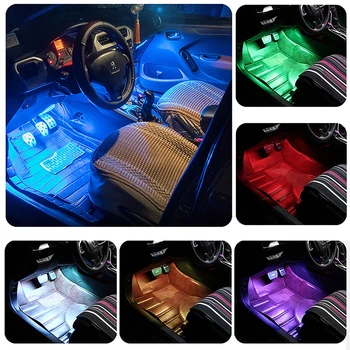RGB Bilen Omgivende Lys Neon Optisk Fiber Stribe med 3 SMD led gulvlampe APP Bluetooth Kontrol Tråd-gratis Trådløse